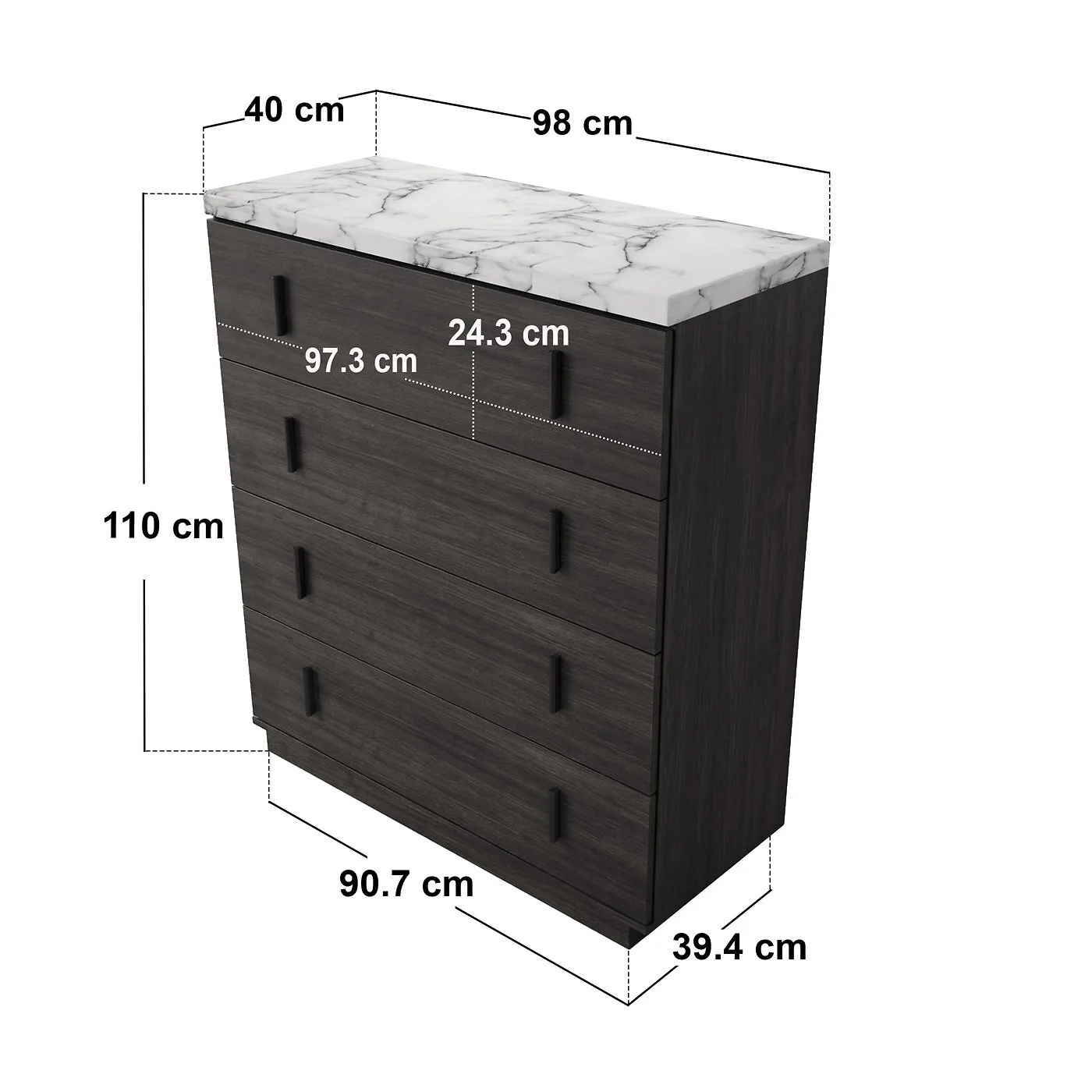 SOLACE+CO Marcel Walnut Chest of 4 Drawers with Marble Effect Top image 6