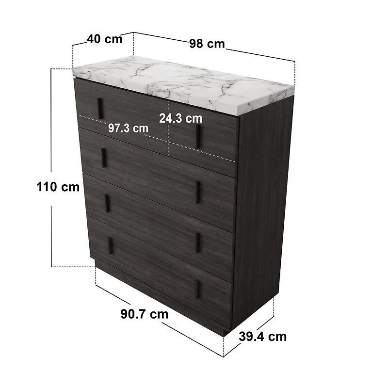 SOLACE+CO Marcel Walnut Chest of 4 Drawers with Marble Effect Top image 6