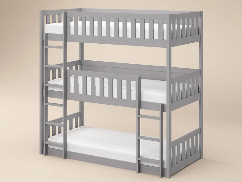 Space-saving triple bunk bed for children’s shared bedroom in grey - cutout