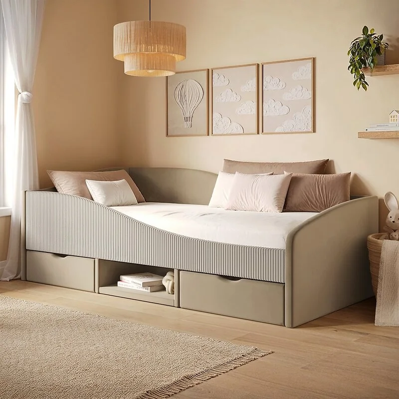 Flair Aubrey Velvet Storage Low Sleeper Bed with Beige Cord