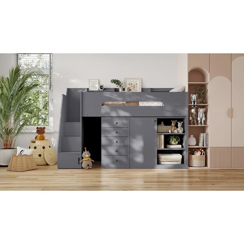 Flair Stepaside Staircase High Sleeper Storage Station Bed Grey image 4