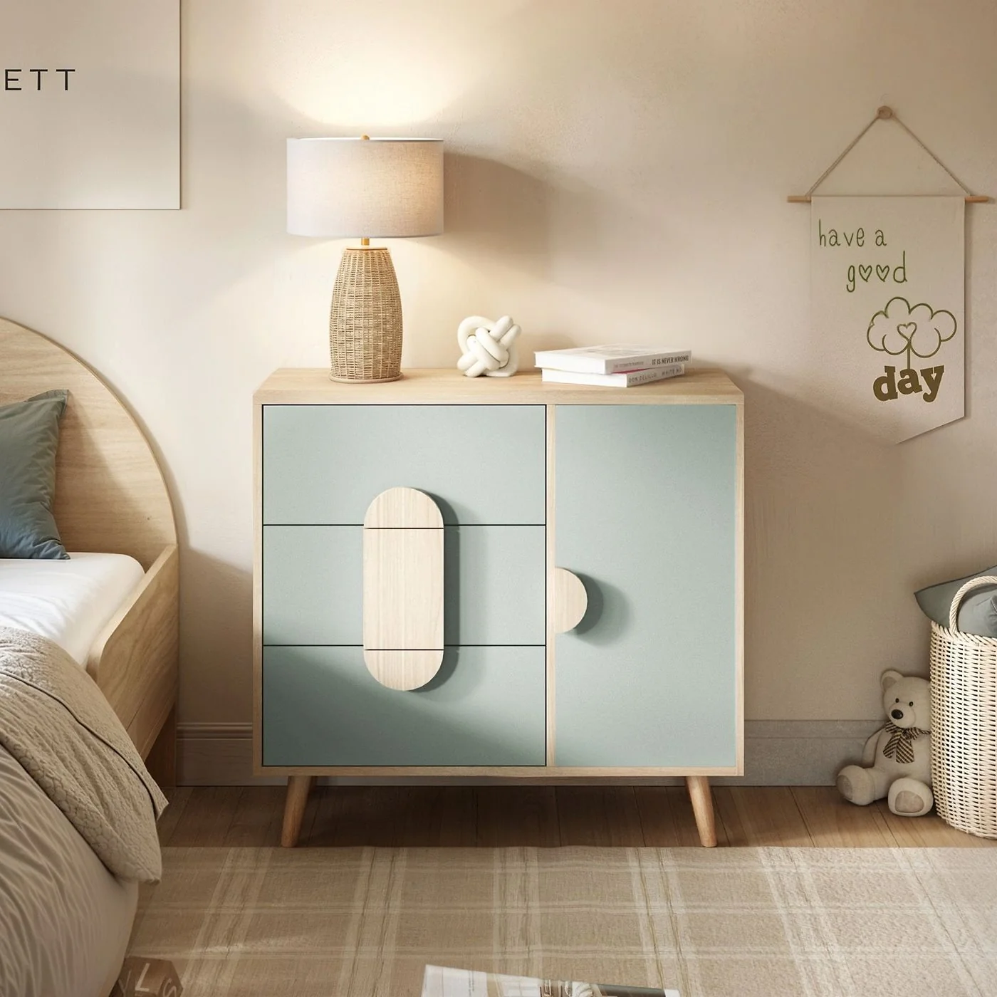 Flair Noah Chest of Drawers Sage Green & Oak image 2