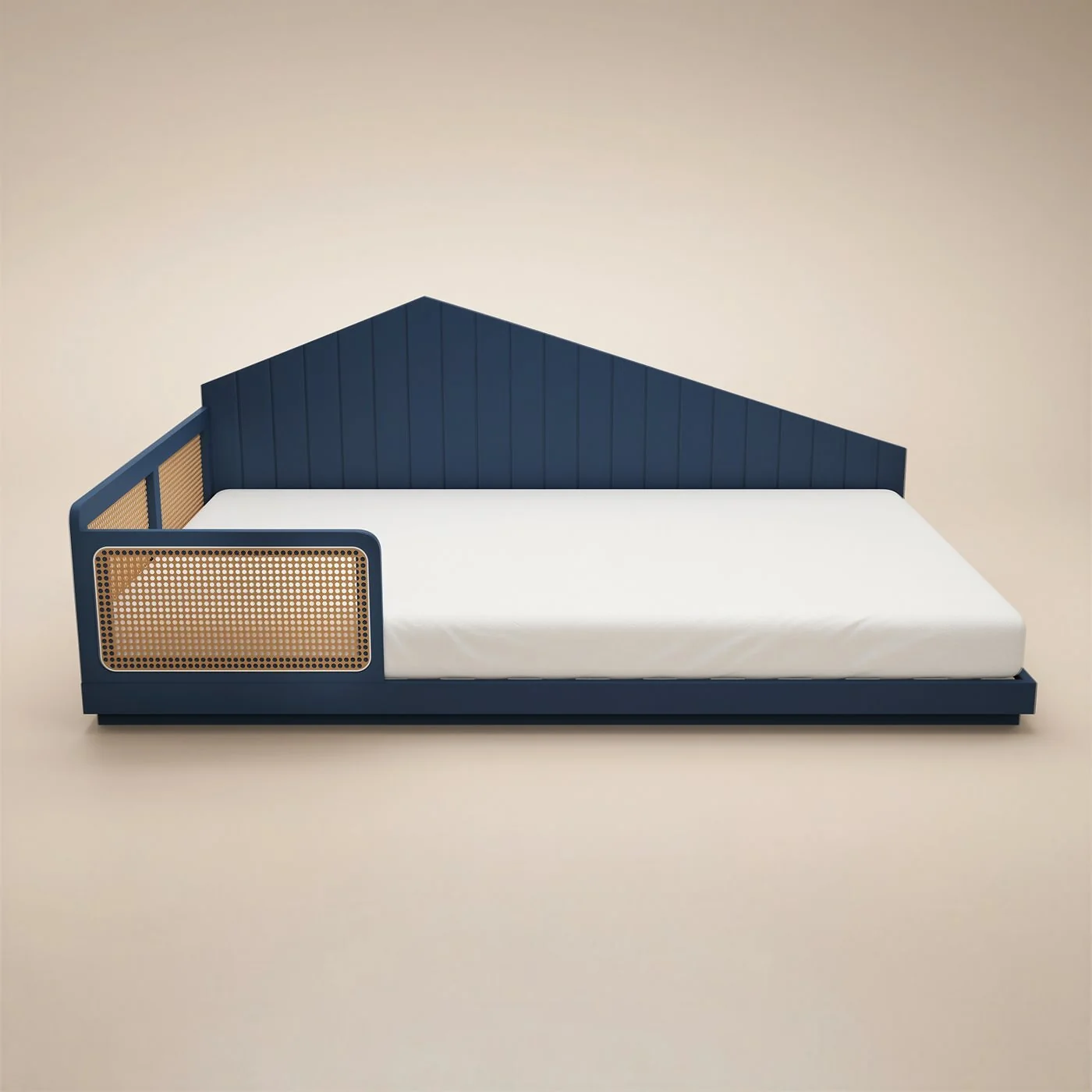 Flair Carter Small Double Montessori Bed with Rattan Panels Navy image 3