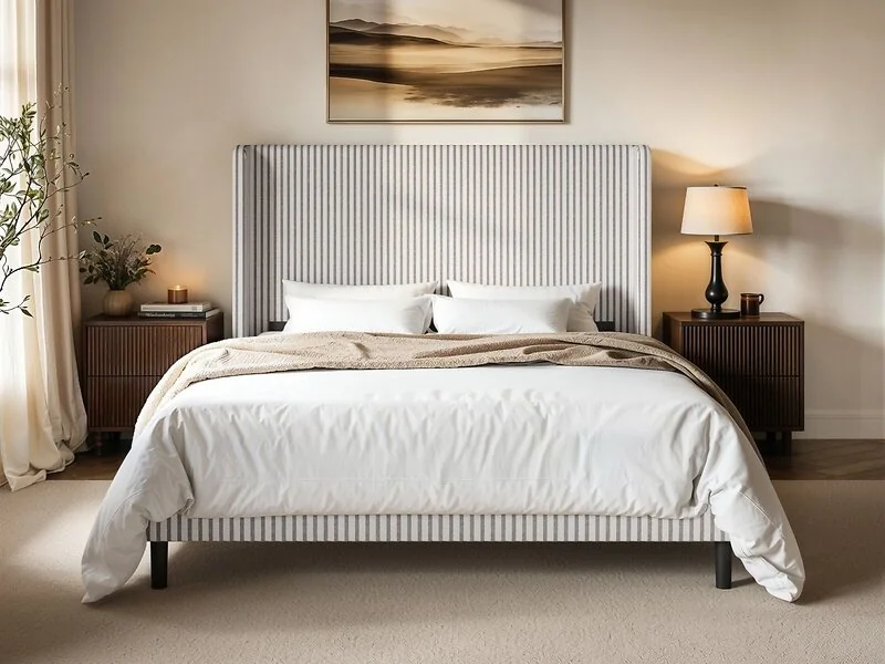 SOLACE+CO Jovanna Striped Bed Frame with Winged Headboard Woven Fabric – view 3