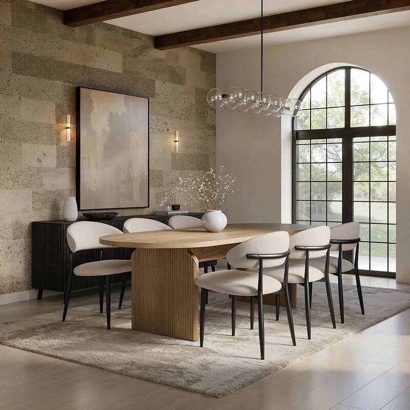 SOLACE+CO Varm & Cyra 4 to 8 Seater Oak Extending Dining Table Set with Beige Chenille Chairs image 2