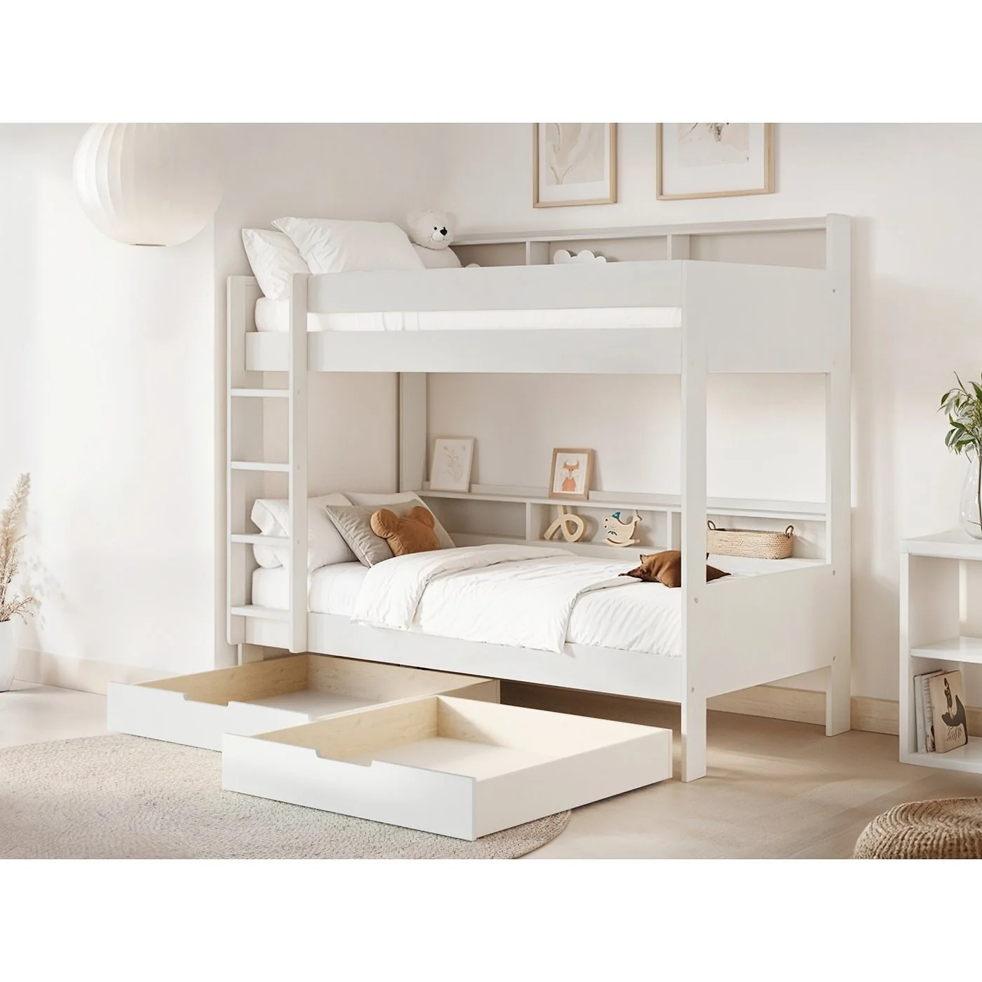 Noomi Bodie Bunk Bed with Shelves White Solid Wood (FSC-Certified) image 14
