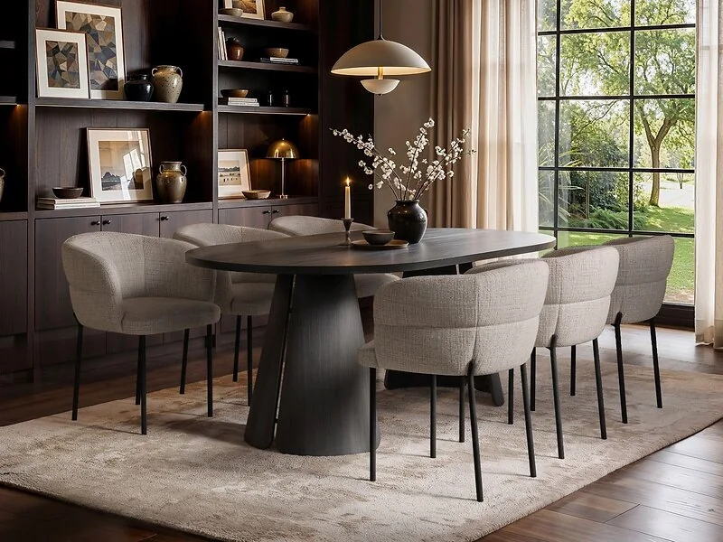 SOLACE+CO Ebony Black Extendable Dining Table with Elise Chairs
