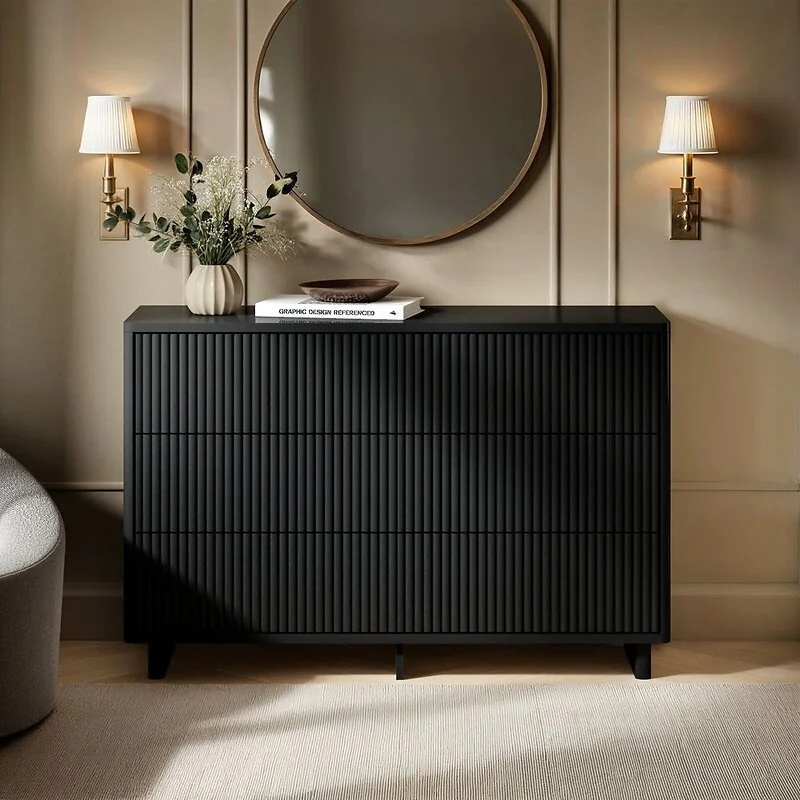 SOLACE+CO Velmor Ribbed Chest of 6 Drawers Black