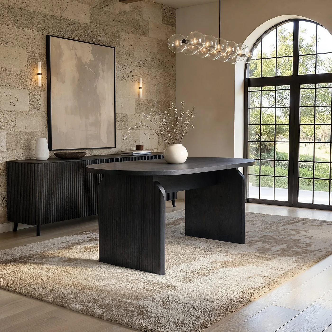 SOLACE+CO Varm Dining Set with Black Table Bench & 4 Aiko Green Chairs image 2