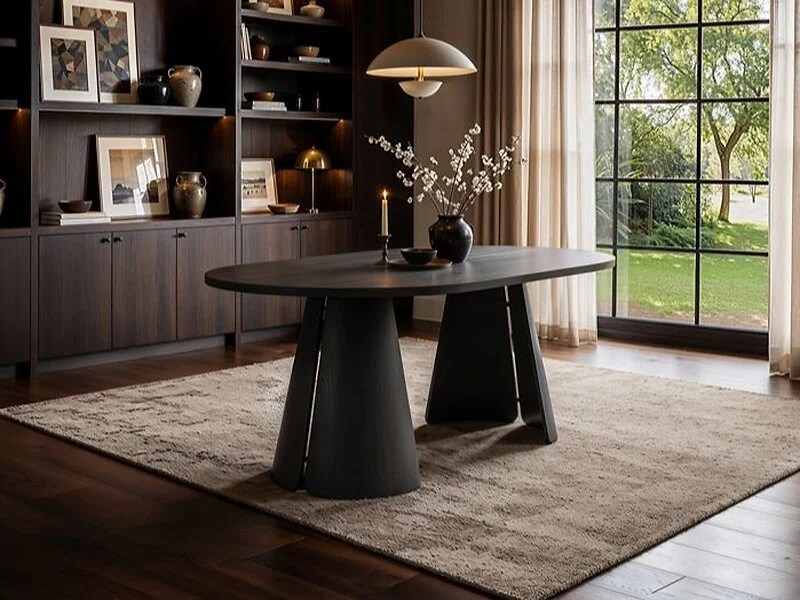 SOLACE+CO Ebony Extendable Dining Table in Black fully extended