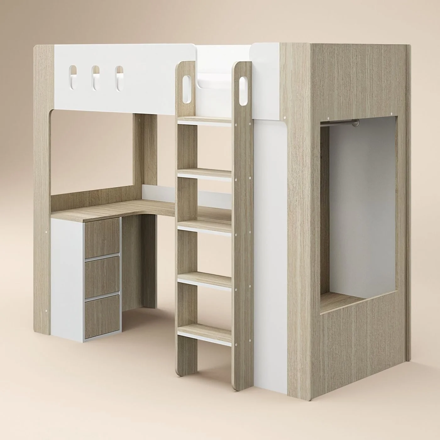 Flair Willow High Sleeper with Desk & Storage White & Oak image 3