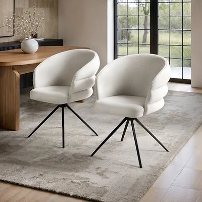 SOLACE+CO Eira Cream Swivel Dining Chair Set of 2