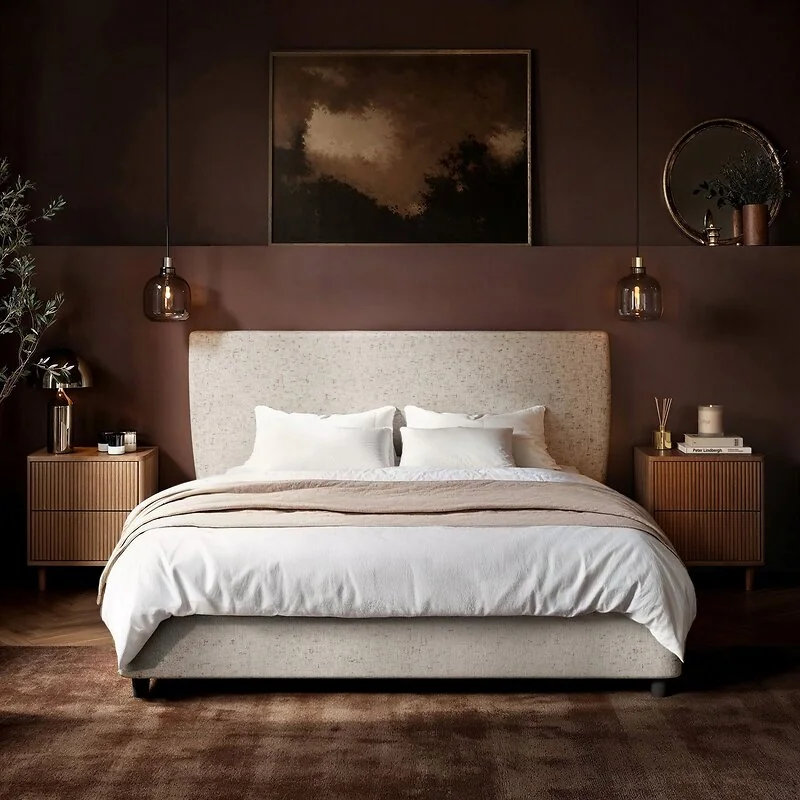 SOLACE+CO Luciana Upholstered Platform Bed Cream Chenille image 2