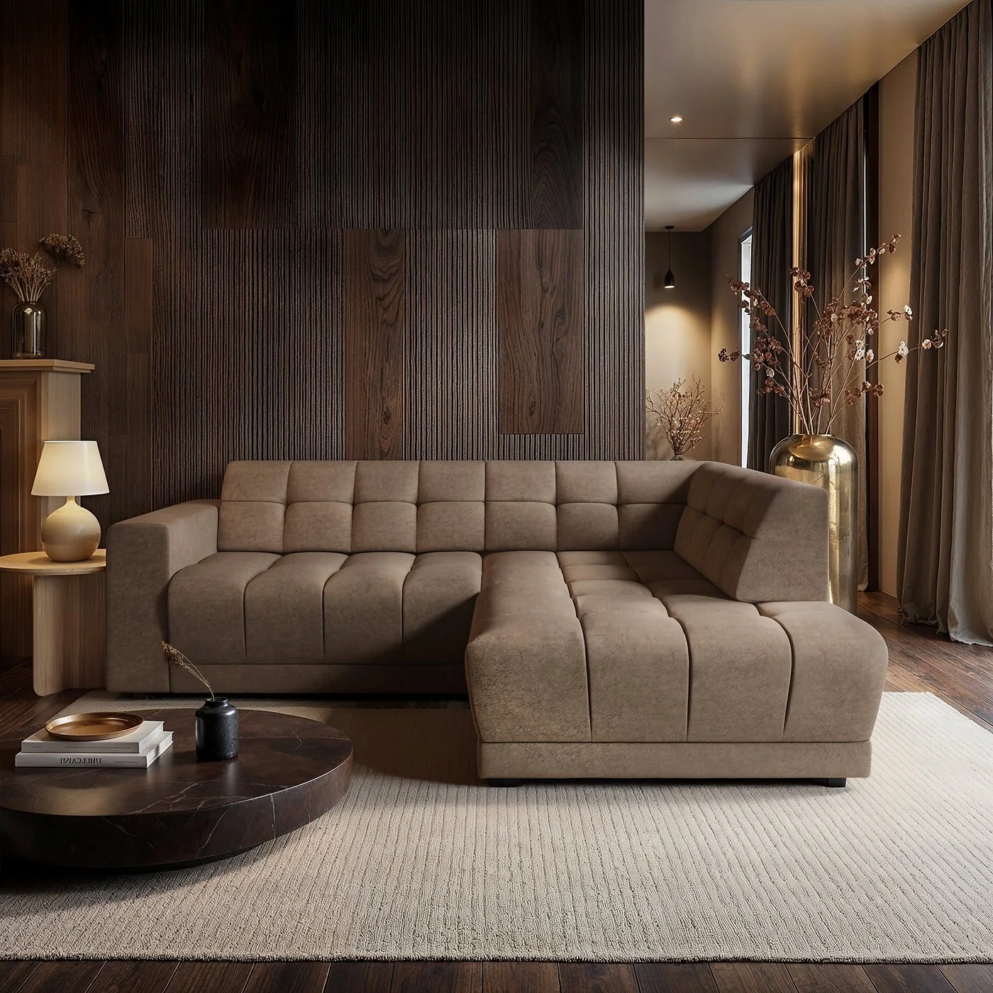 SOLACE+CO Asta 3-Seater Right Corner Faux Suede Leather Fabric Sofa