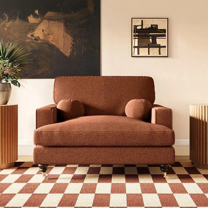SOLACE+CO Addison Loveseat Footstool Bundle Orange Chenille image 2