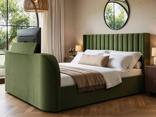 Flair Fallon TV Side Lift Ottoman Bed Green Velvet