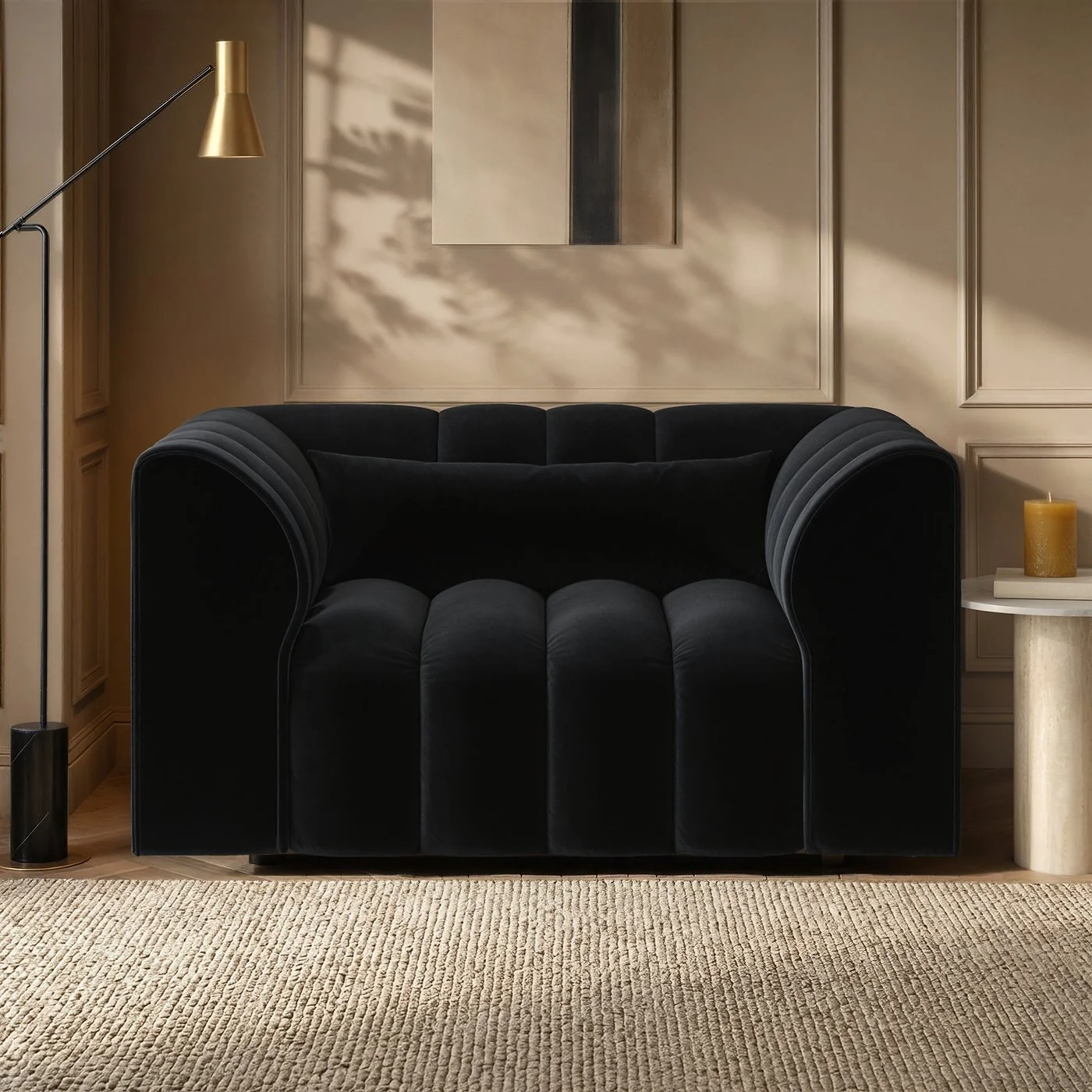 SOLACE+CO Halle Channel Tufted Loveseat Black Velvet image 2