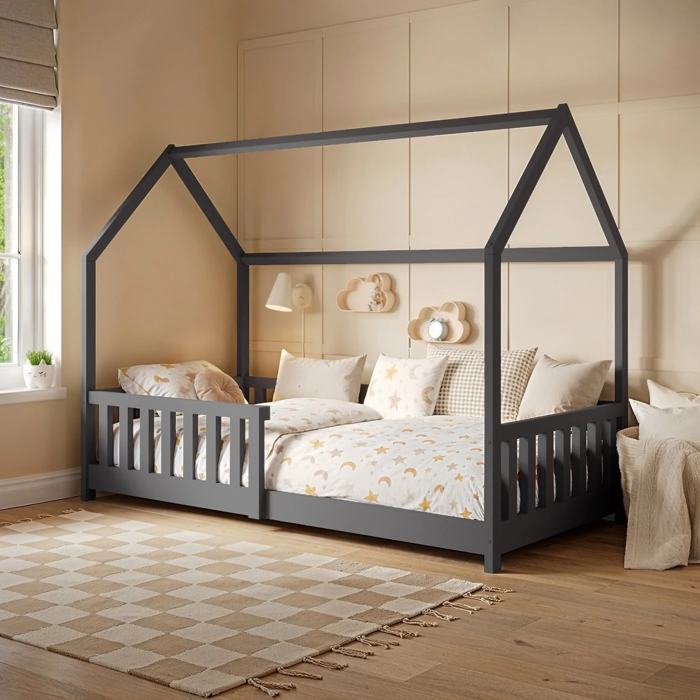 Flair Explorer Playhouse Bed With Rails Grey