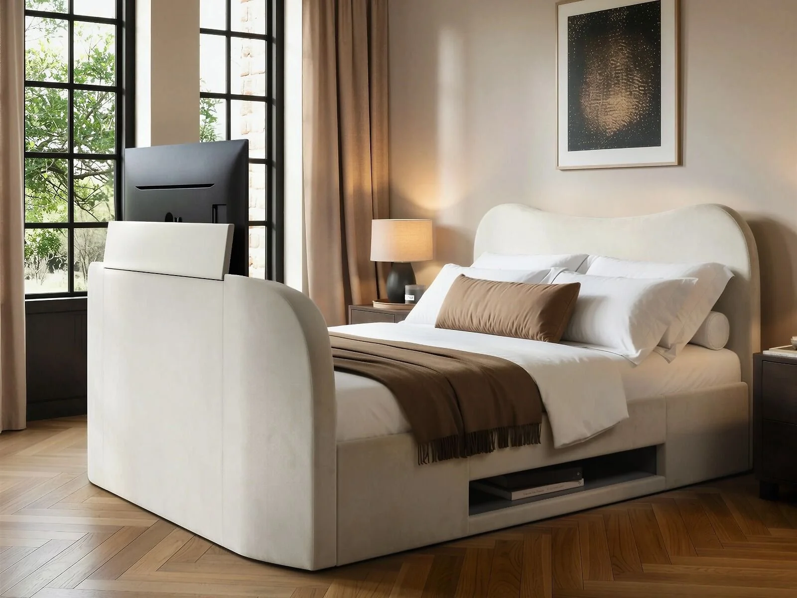 SOLACE+CO Claybourne TV Ottoman Bed with Side Lift Storage – view 2