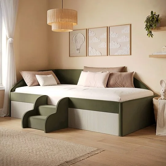 Flair Aviana Velvet Low Sleeper Bed with Beige Cord