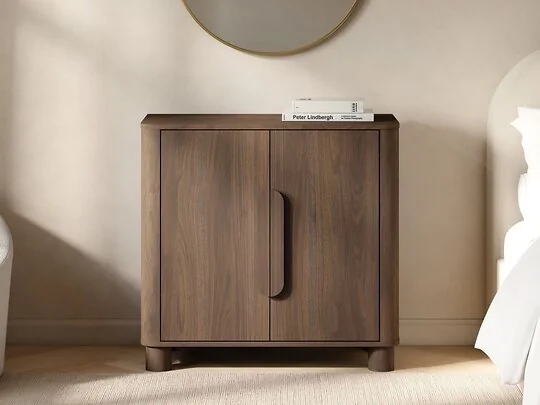 SOLACE+CO Remington 2 door sideboard in walnut effect with rounded corners and chunky legs
