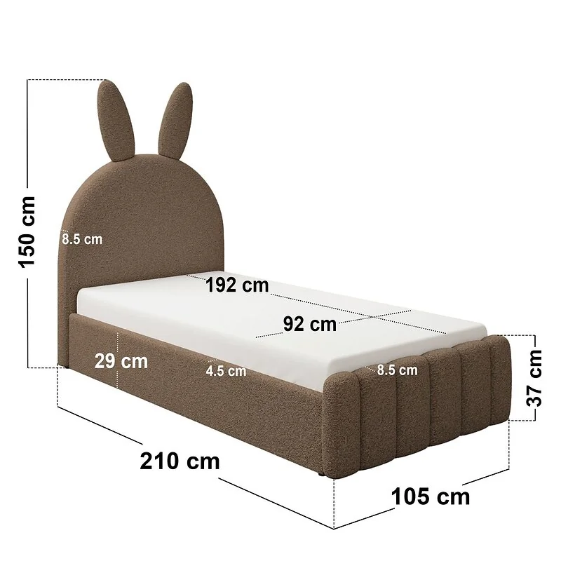 Flair Lapin Single Bed with Bunny Headboard and Drawer Brown Chenille image 11