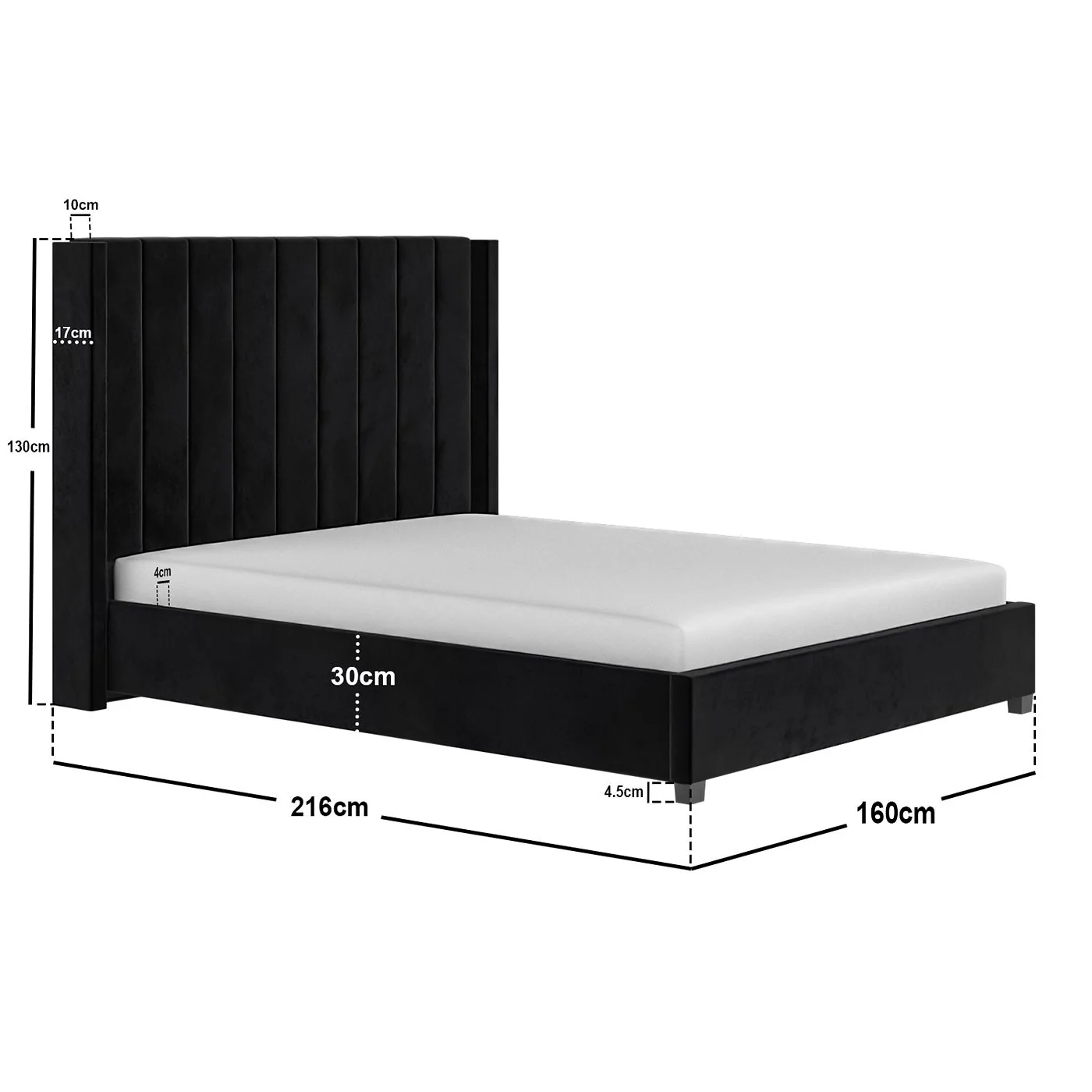 Flair Tiggy Black Velvet Ottoman Bed with Winged Headboard image 7
