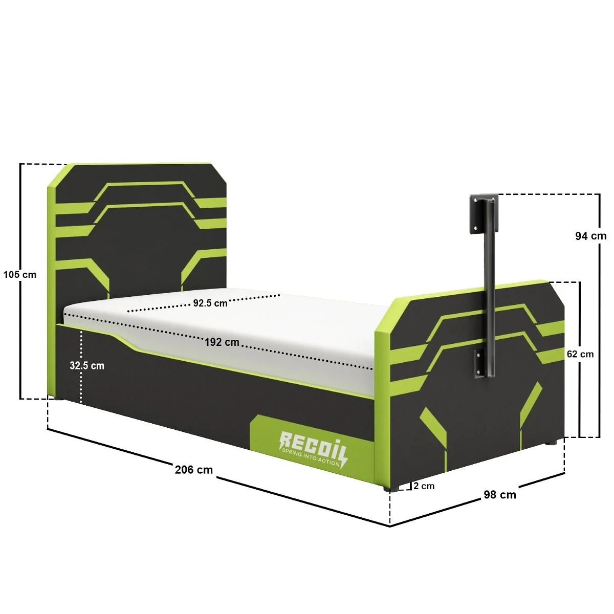 Recoil Alister single TV ottoman gaming bed dimensions H105 x W98 x L206cm