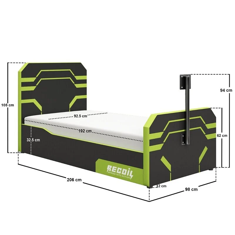 Recoil Alister single TV ottoman gaming bed dimensions H105 x W98 x L206cm