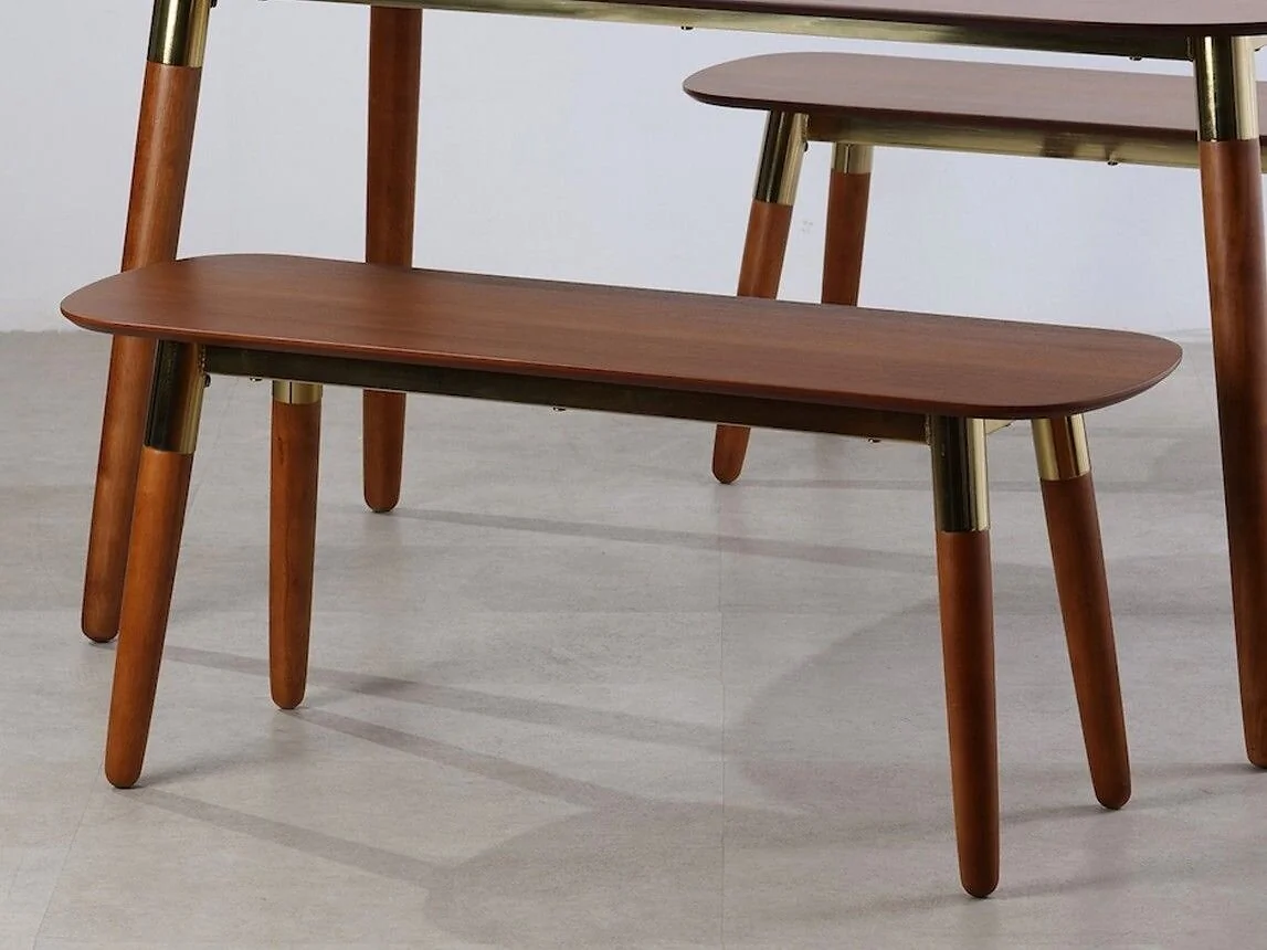 Flair Edelweiss Set of 2 Mid-Century Dining Benches Walnut & Brass – view 7