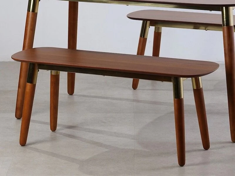 Flair Edelweiss Set of 2 Mid-Century Dining Benches Walnut & Brass – view 7