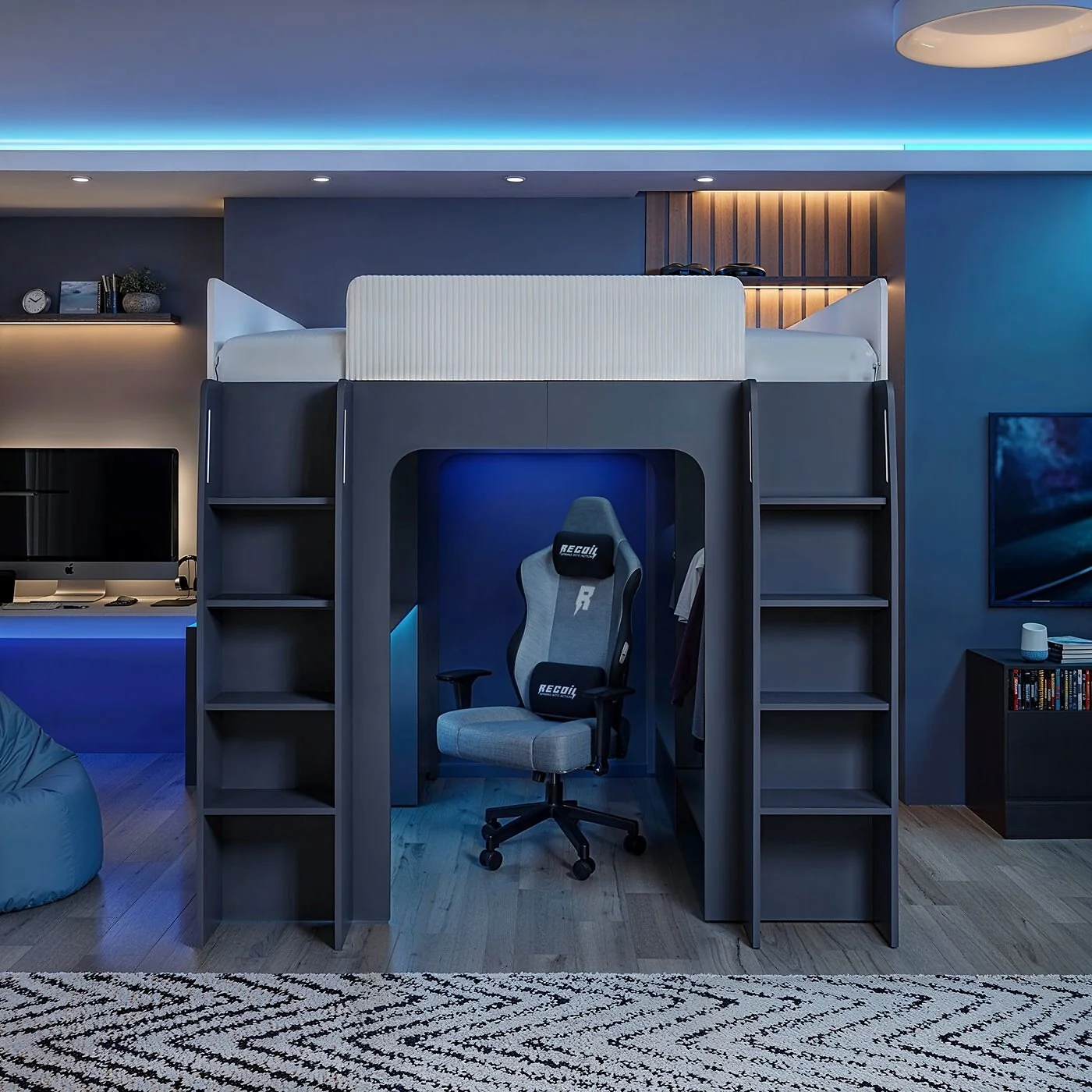 Recoil Dante Twin Gaming High Sleeper with Desk & Wardrobe image 3
