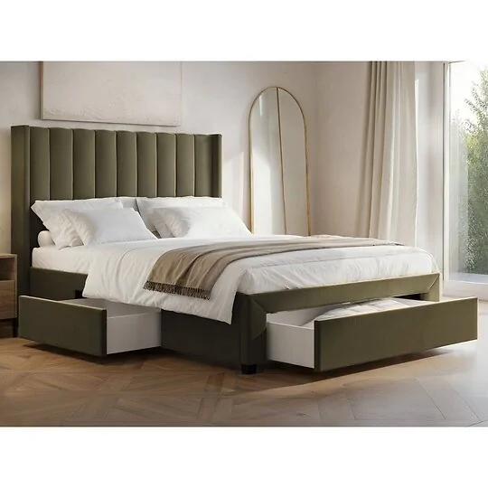 Flair Tiggy Storage Bed with Winged Headboard Green Velvet