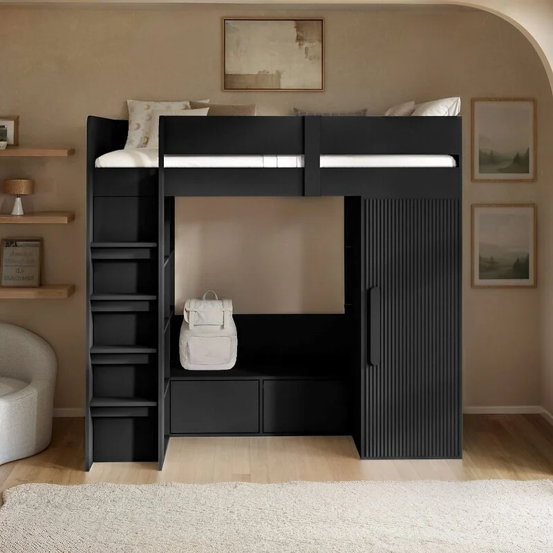 Flair Aspen Ribbed High Sleeper with Storage and Wardrobe Black