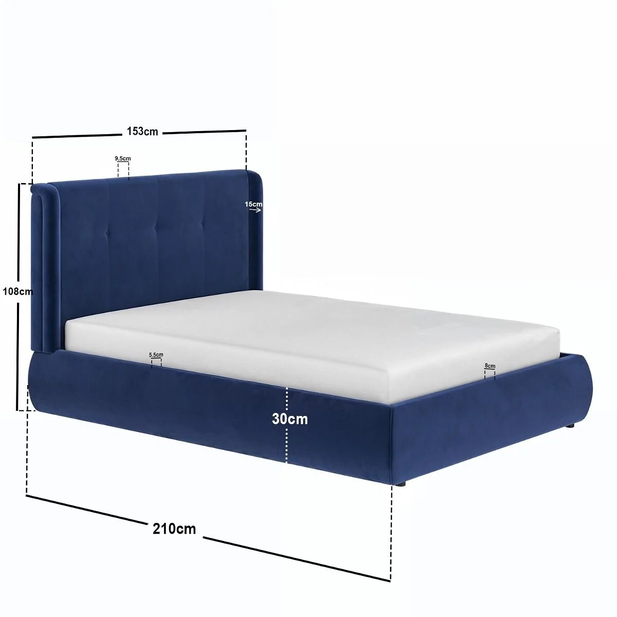 SOLACE+CO Monte Midnight Velvet Winged Button Headboard Ottoman Bed – view 7