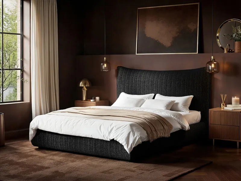 SOLACE+CO Miller curved headboard bed in black chenille